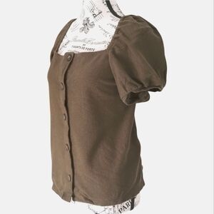 Madewell Green puffer sleeves square neck top Blouse